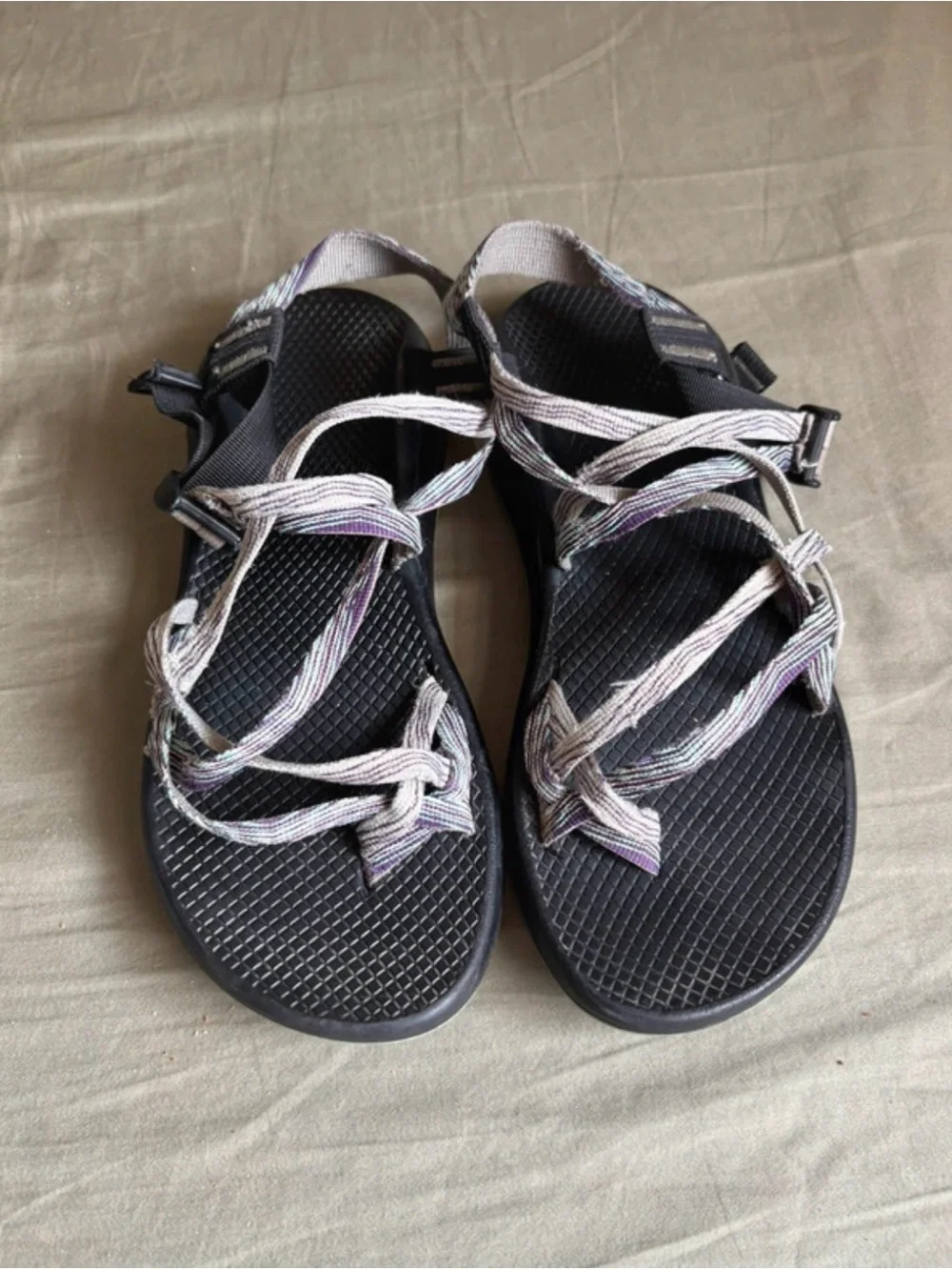 Granola Girl Chaco Outdoor Hiking Strappy Sandals with Purple & Teal Straps